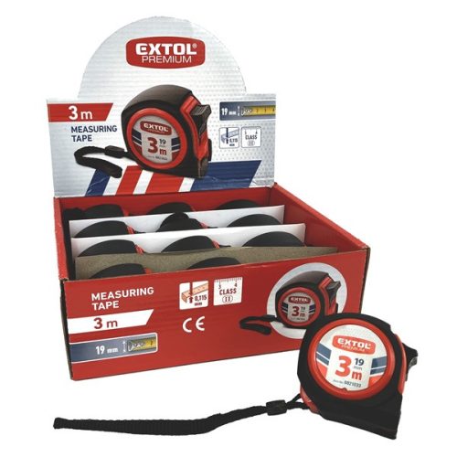 Extol Premium mérőszalag, gumírozott, 1 stoppos, 3m×19mm