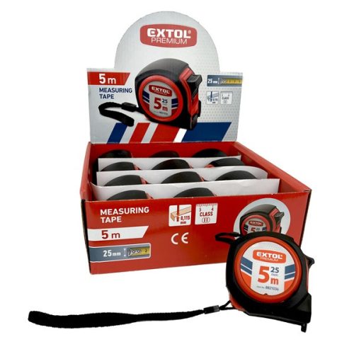 Extol Premium mérőszalag, gumírozott, 1 stoppos, 5m×25mm