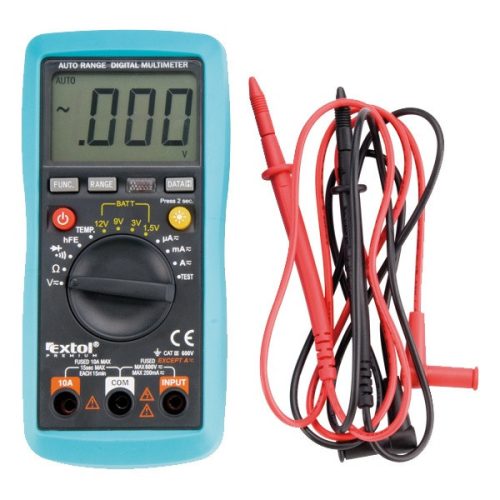 Extol Premium digitális multiméter Amper/Volt/Ohm mérő, CE, 3 db 1,5V AAA elem