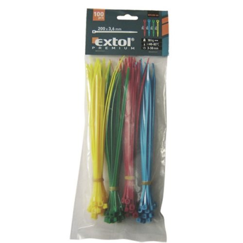 Extol Premium kábelkötegelő 2,5×150mm 100db, 4 színű (piros, kék, sárga, zöld), nylon