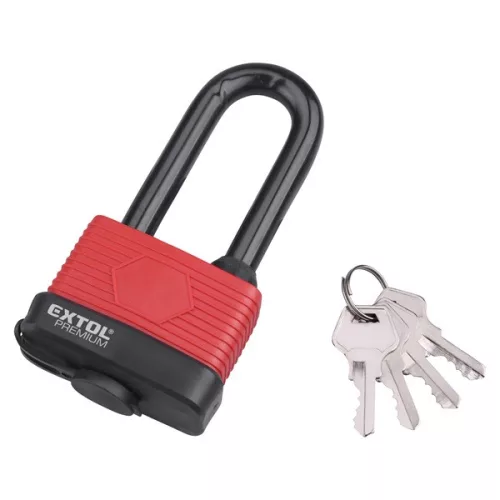Extol Premium lakat, laminált, vízálló, hosszított kengyel, 4db kulcs 65mm