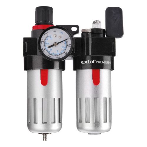 Extol Premium levegőelőkészítő légszűrő nyomásszabályozóval, olajozóval és manométerrel 60°C