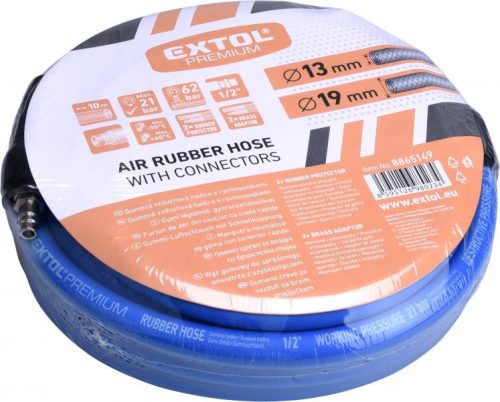 Extol Premium légtömlő egyenes, 10m, kompresszorhoz, 1/2", 20 Bar, gyorscsatlakozókkal