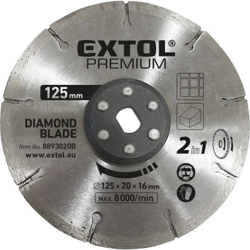 Extol Premium gyémántvágó korong 125×20mm, 2az1ben Twin Blade rendszer, kőhöz és csempéhez, 8893020 vágógéphez