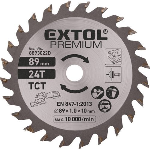 Extol körfűrészlap, keményfém lapkás, 89mm, 24T a 8893022 mini körfűrészhez, fára és farostlemezre