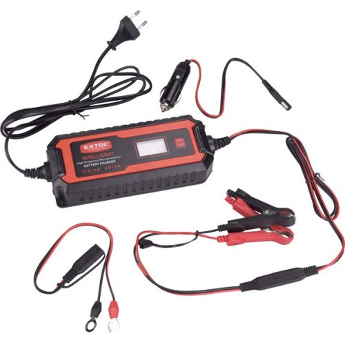 Extol Premium akkutöltő, autós, mikroprocesszoros, intelligens, 2/4 Amp, DC 12V/6V