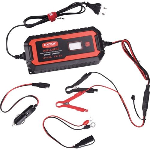 Extol Premium akkutöltő, autós, mikroprocesszoros, intelligens, 8 Amp, 4-160Ah, DC 12V/6V