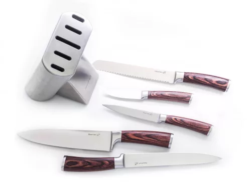 Gourmet Steely 5 részes kés szett, rozsdamentes acél tartóval