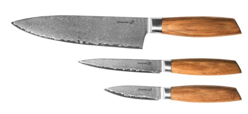 Gourmet Damascus késkészlet, 3 részes, zebrawood markolattal