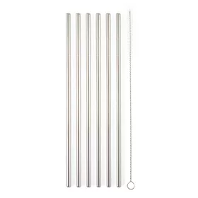BeEco Classic egyenes fém szívószál, 6db ezüst, egyenes, tisztítókefével