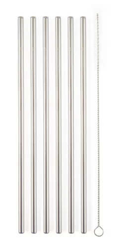 BeEco Classic egyenes fém szívószál, 6db ezüst, egyenes, tisztítókefével