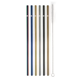 BeEco Classic fém szívószál 6 db színes, egyenes, tisztítókefével