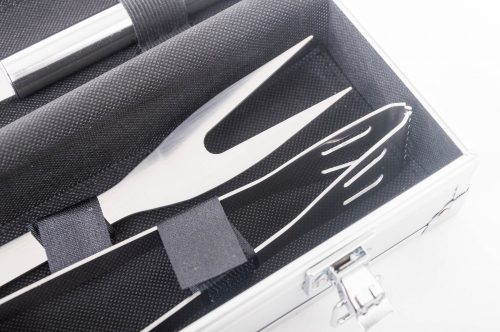Grillező eszközkészlet, 3 részes, alumínium bőröndben