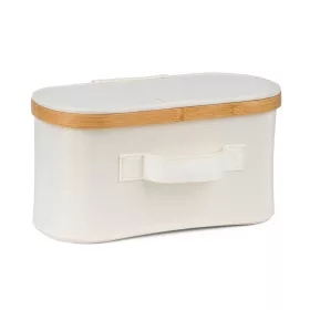 Tárolódoboz 30x15x15 cm, bambusz fedéllel, bézs