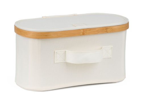Tárolódoboz 30x15x15 cm, bambusz fedéllel, bézs