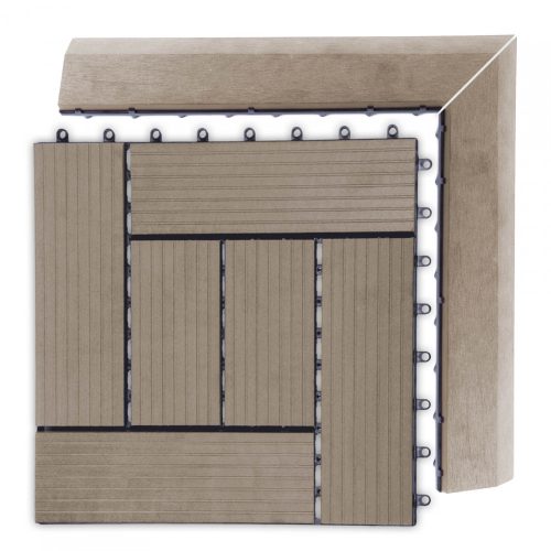 Átvezető profil WPC burkolócsempékhez, 38,5x7,5 cm sarok (bal), indiai teak