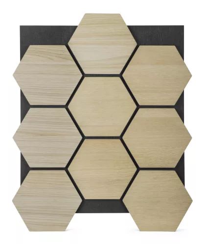 Akusztikus panel 81,5x66,5x2,1 cm méhsejt alakú, natúr tölgyfa