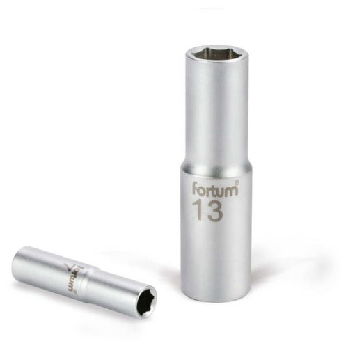 Fortum dugófej, hosszított, 1/2", 17mm, 61CrV5, mattkróm, 77mm hosszú FORTUM