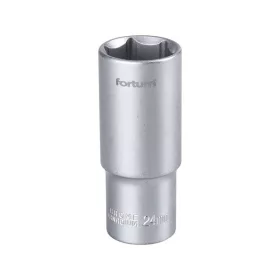 Fortum dugófej, hosszított, 1/2", 24mm, 61CrV5, mattkróm, 77mm hosszú FORTUM