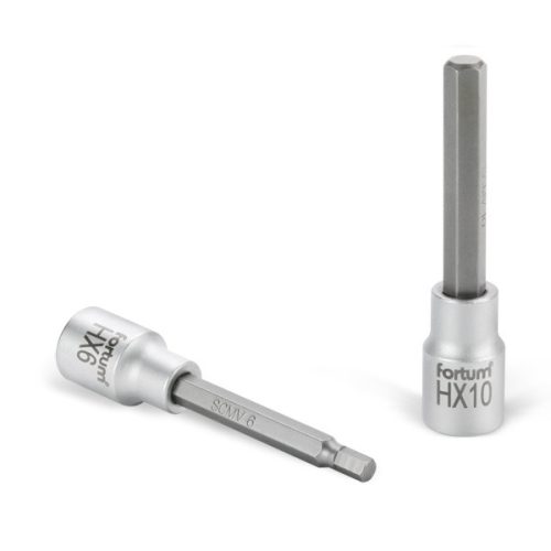 Fortum bitdugófej, imbusz, 1/2", hosszú, 61CrV5/S2, mattkróm 10mm (HX10)