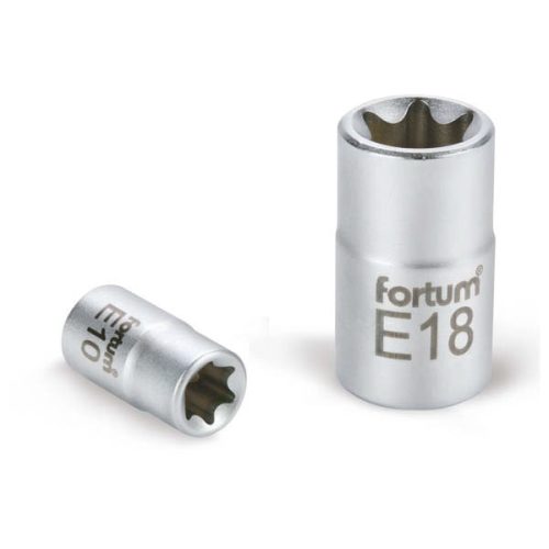 Fortum dugófej, torx, 1/2", 61CrV5 mattkróm, 38mm hosszú E10 FORTUM