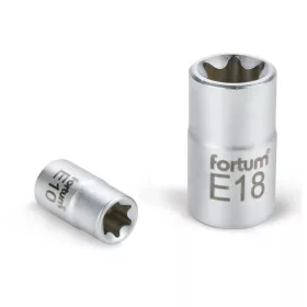 Fortum dugófej, torx, 1/2", 61CrV5 mattkróm, 38mm hosszú E18 FORTUM