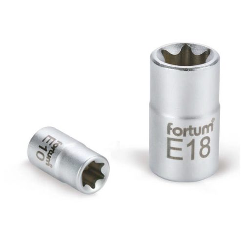 Fortum dugófej, torx, 1/2", 61CrV5 mattkróm, 38mm hosszú; E18 FORTUM