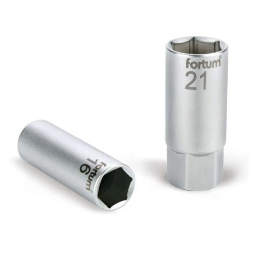 Fortum gyertyakulcs dugófej 1/2", 61CrV5 21mm, gumírozott