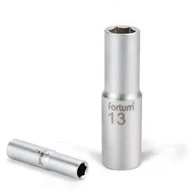 Fortum dugófej, hosszított, 1/4", 10mm, 61CrV5, mattkróm, 50mm