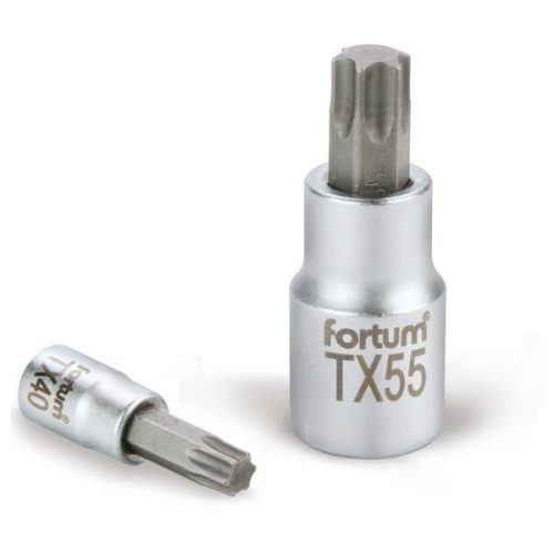 Fortum bitdugófej, torx, 1/4", 61CrV5/S2, mattkróm; TX25 FORTUM