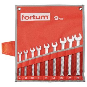 Fortum csillag-villás kulcs készlet 9db, 6-19mm 61CrV5, mattkróm, vászon tok