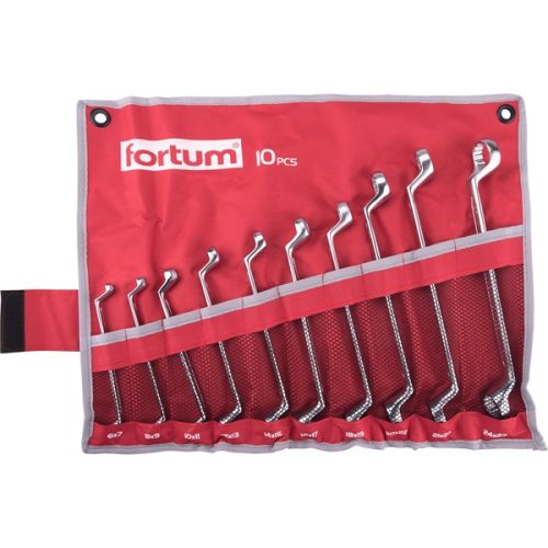 Fortum csillagkulcs készlet 10db, 6-27mm 61CrV5 mattkróm, vászon tok