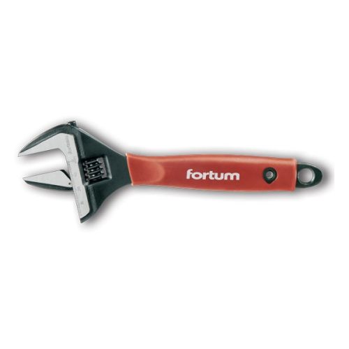 Fortum állítható villáskulcs, 22,5 fok, 61CrV5, gumírozott markolat 212mm, foszfátozott, 0-38mm