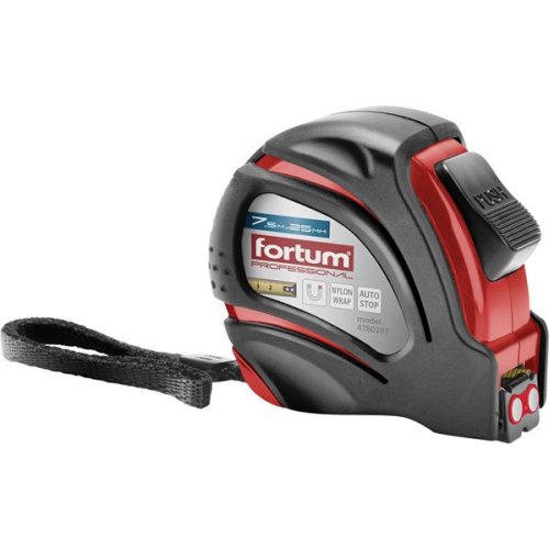 Fortum mérőszalag, 1 stoppos, ABS műanyag ház, gumírozott 7,5m×25mm nylon bevonatú