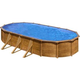 GRE 730 x 375 x 120 cm külső merevítő lábbal, fa minta