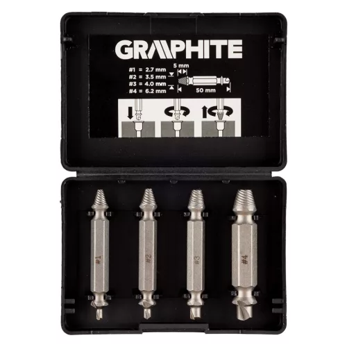 Graphite törtcsavar kihajtó készlet, 2 oldalas, M5-M14, S2 acél, 4db