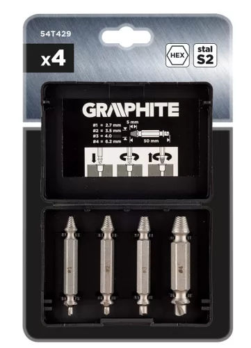 Graphite törtcsavar kihajtó készlet, 2 oldalas, M5-M14, S2 acél, 4db