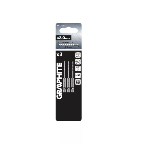 Graphite fém hatlapos fúrószár 2,0 mm, 3 db