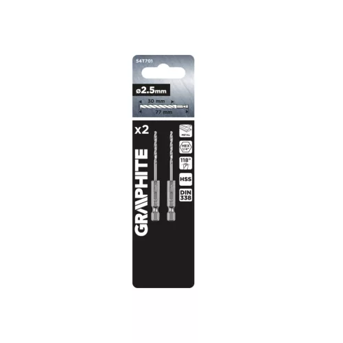 Graphite fém hatlapos fúrószár 2,5 mm, 2 db