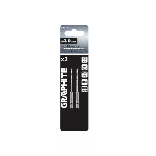 Graphite fém hatlapos fúrószár 3,0 mm, 2 db