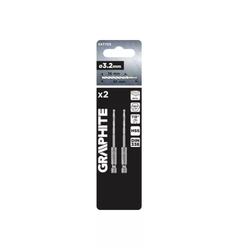 Graphite fém hatlapos fúrószár 3,2 mm, 2 db