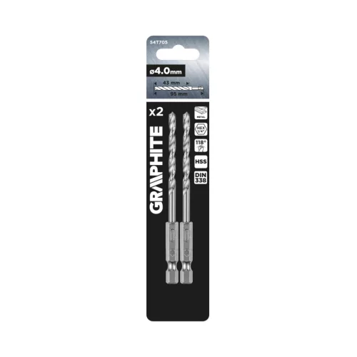 Graphite fém hatlapos fúrószár 4,0 mm, 2 db