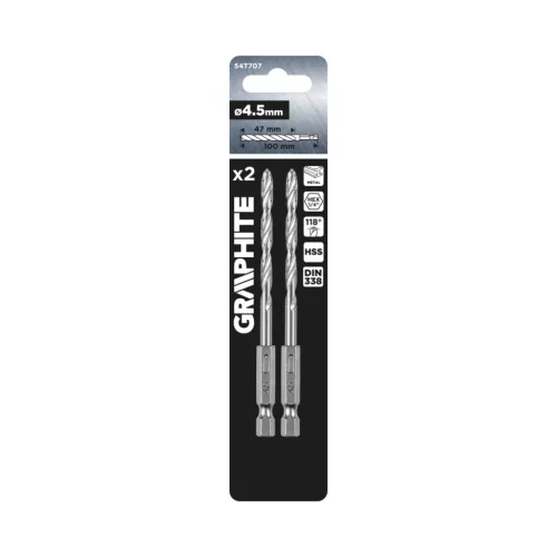 Graphite fém hatlapos fúrószár 4,5 mm, 2 db