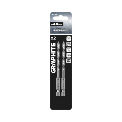 Graphite fém hatlapos fúrószár 4,8 mm, 2 db