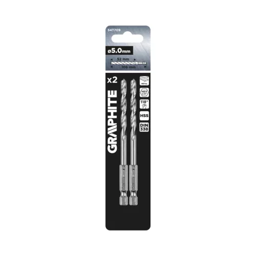 Graphite fém hatlapos fúrószár 5,0 mm, 2 db