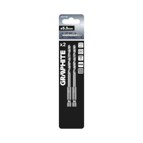 Graphite fém hatlapos fúrószár 5,5 mm, 2 db