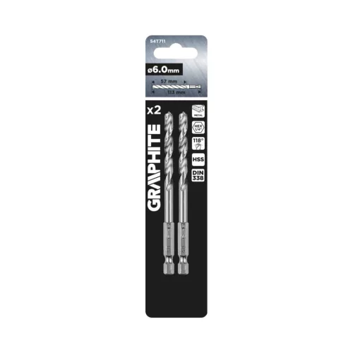 Graphite fém hatlapos fúrószár 6,0 mm, 2 db