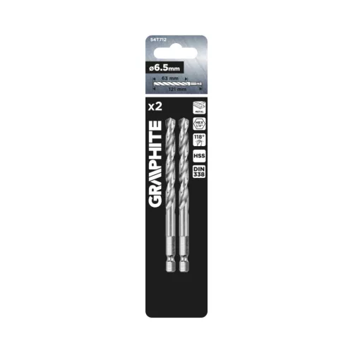 Graphite fém hatlapos fúrószár 6,5 mm, 2 db