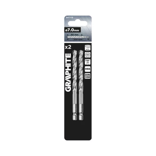 Graphite fém hatlapos fúrószár 7,0 mm, 2 db