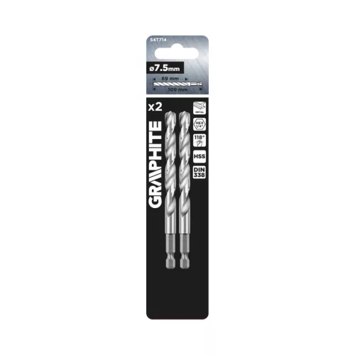 Graphite fém hatlapos fúrószár 7,5 mm, 2 db